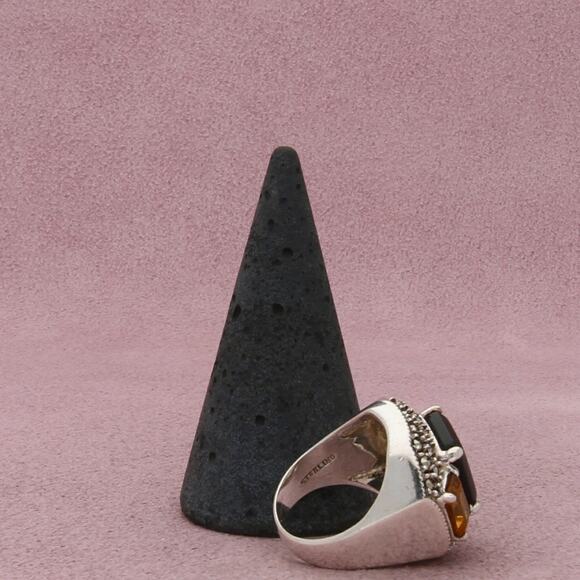 sterling silver maracsite studded citrine & black tournaline ring size 5.5 - Picture 3 of 3